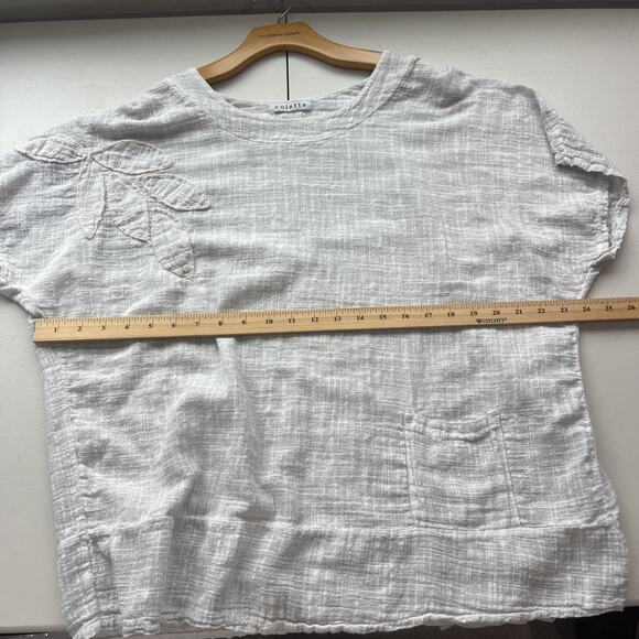 Colette Sz L Linen Top Blouse Short Sleeve Boxy Lagenlook Breathable Scoop Neck - Picture 7 of 12